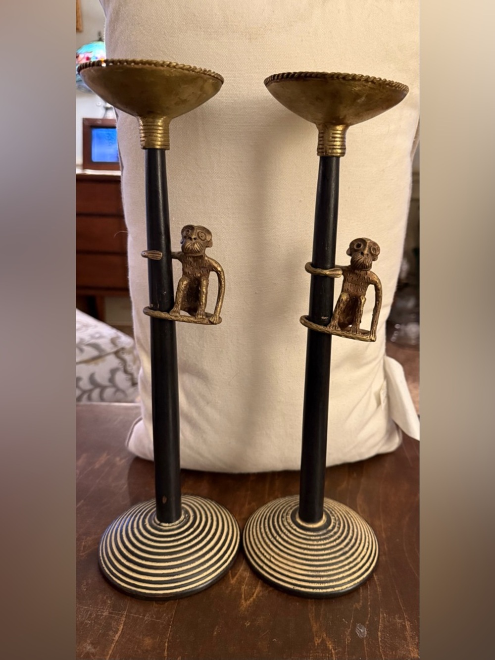 Vintage Brass Monkey Candle Holder Swahili import Animal set of MCM Hollywood